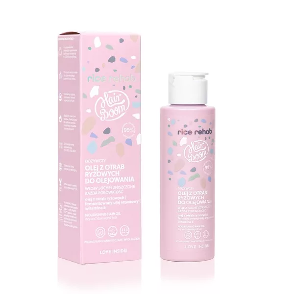 BodyBoom BB HairBoom Rice Rehab, odżywczy olej z otrąb ryżowych do olejowania włosów, 100ml
