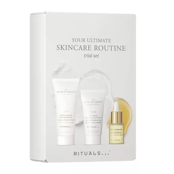 Rituals Your Ultimate Skincare Routine zestaw pianka oczyszczająca 30ml + booster z bakuchiolem 6.5ml + lekki krem nawilżający 15ml