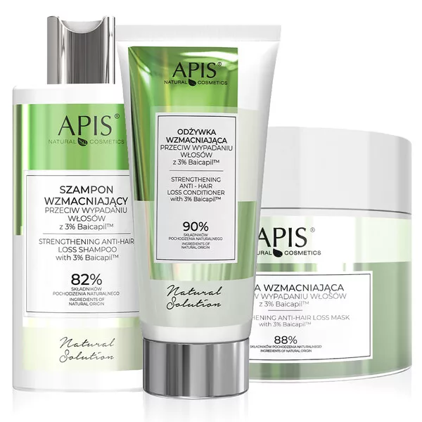 Apis Natural solution, odbudowujący zestaw do włosów, szampon + odżywka + maska
