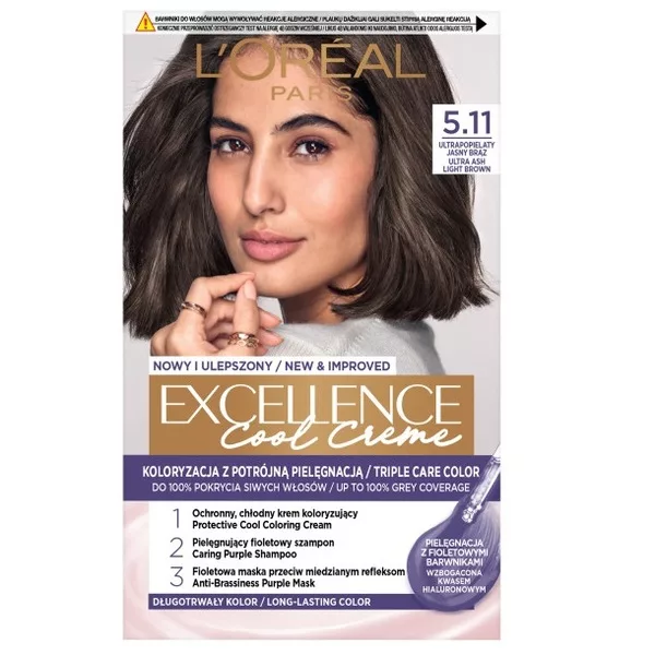 L'Oreal Paris Excellence Cool Creme Trwała Farba do Włosów 5.11 Ultrapopielaty Jasny Brąz