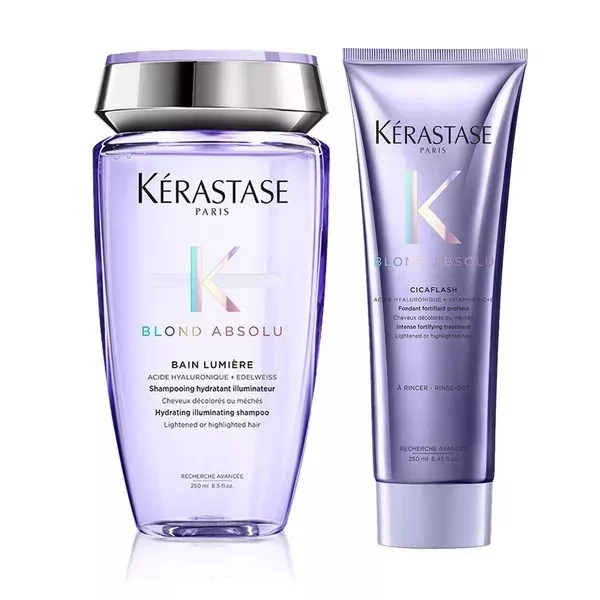 Kerastase Blond Absolu, zestaw rozświetlająco-wzmacniający do włosów blond, kąpiel Lumiere 200ml + odżywka Cicaflash 250ml