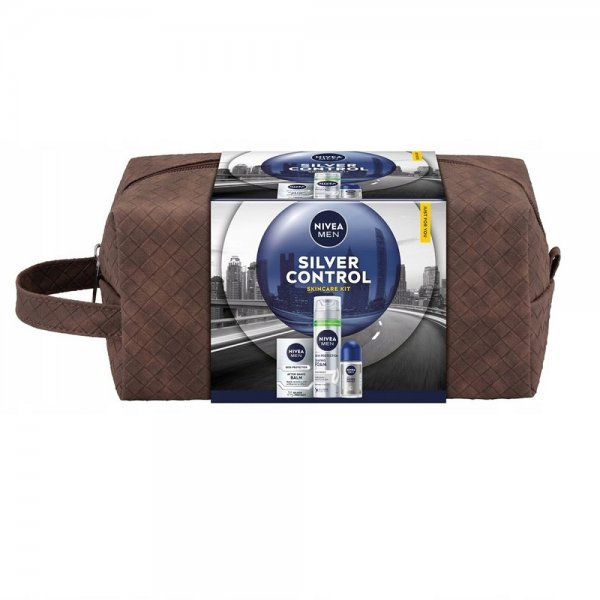 Nivea Men Silver Control zestaw pianka do golenia 200ml + balsam po goleniu 100ml + antyperspirant roll-on 50ml + kosmetyczka (M)