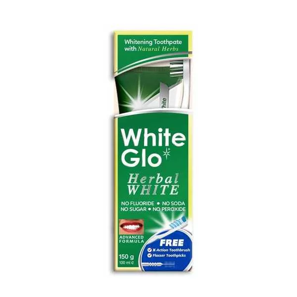 White Glo Herbal White Toothpaste wybielająca ziołowa pasta do zębów 100ml + szczoteczka do zębów