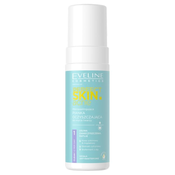 Eveline Cosmetics Perfect Skin.acne, Mikropeelingująca pianka oczyszczająca do mycia twarzy, 150ml