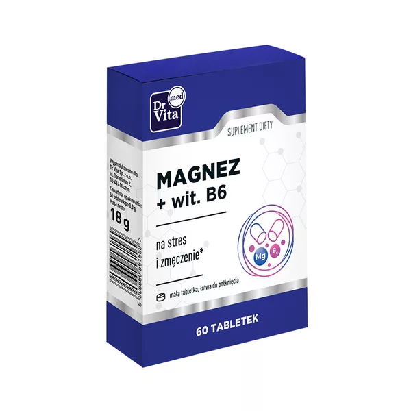 Dr Vita Magnez + Witamina B6 suplement diety na stres i zmęczenie 60 tabletek