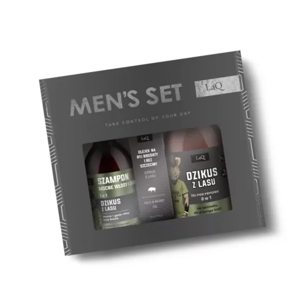 LaQ Dzikus z Lasu, zestaw, czarny: żel 500ml + szampon 300ml + olej 30ml