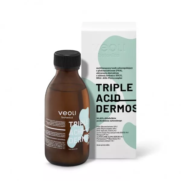 Veoli Botanica Triple Acid Dermosolution, multikwasowy tonik seboregulujący z glukonolaktonem (PHA), 150ml