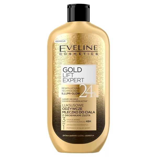 Eveline Luxury Expert, luksusowe odżywcze mleczko z drobinkami złota, 350ml