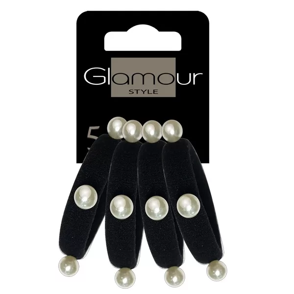 Glamour Gumki do włosów czarne z perełkami 4szt