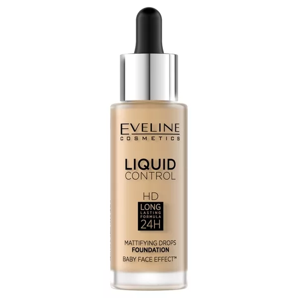 Eveline Liquid Control HD, matujący podkład do twarzy, 016 vanilla beige, 32ml