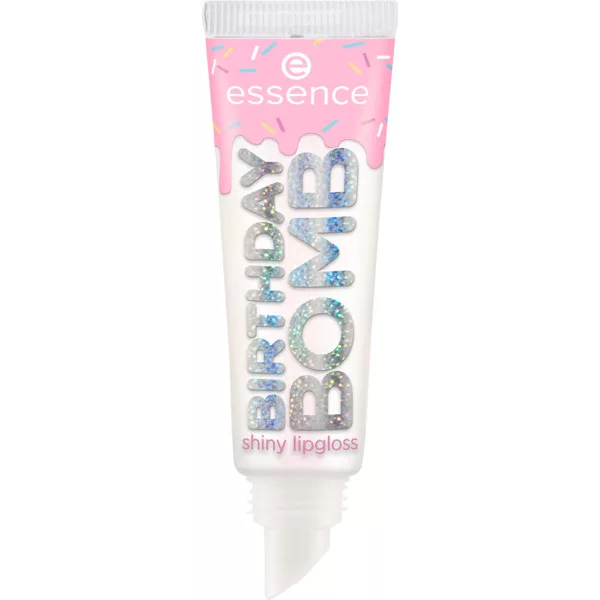 Essence Birthday Bomb Shiny Lipgloss, błyszczyk do ust o transparentnej mlecznej formule do ust, 10ml