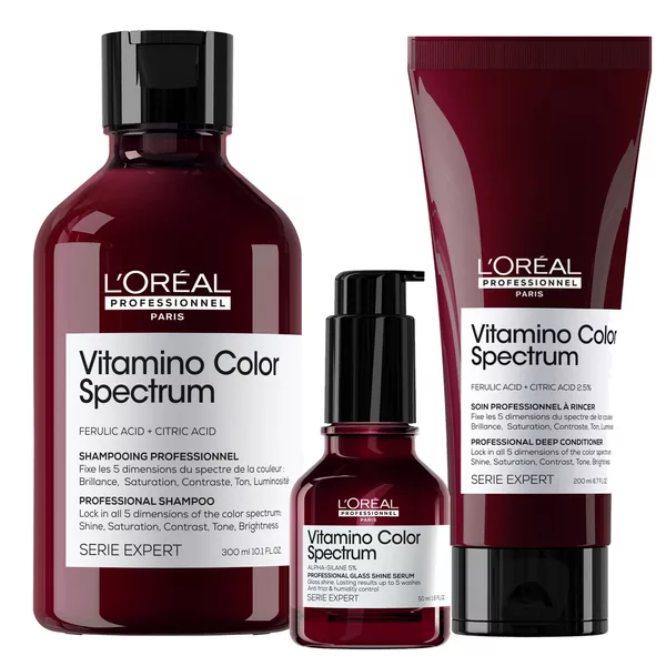 Loreal Vitamino Color Spectrum, zestaw podkreślający kolor włosów farbowanych, szampon + odżywka + serum