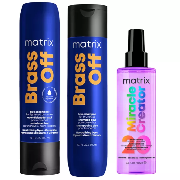 Matrix Brass Off, zestaw ochładzający kolor, szampon + odżywka + termoochrona