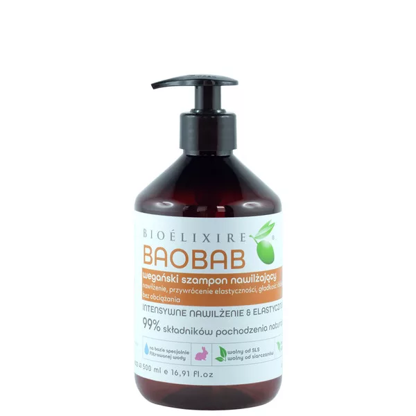 Bioelixire Vegan, szampon nawilżający z baobabem, 500ml