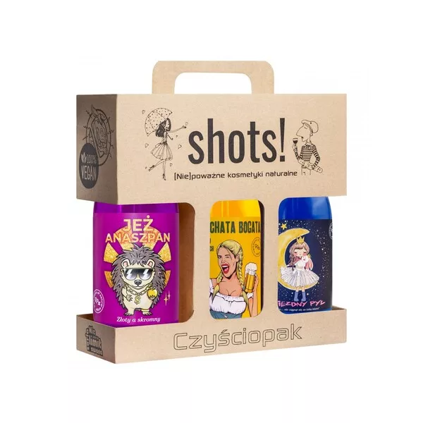 LaQ Shots! Czyściopak, zestaw żeli pod prysznic, (Jeż Anaszpan, Czym Chata Bogata, Gwiezdny Pył)