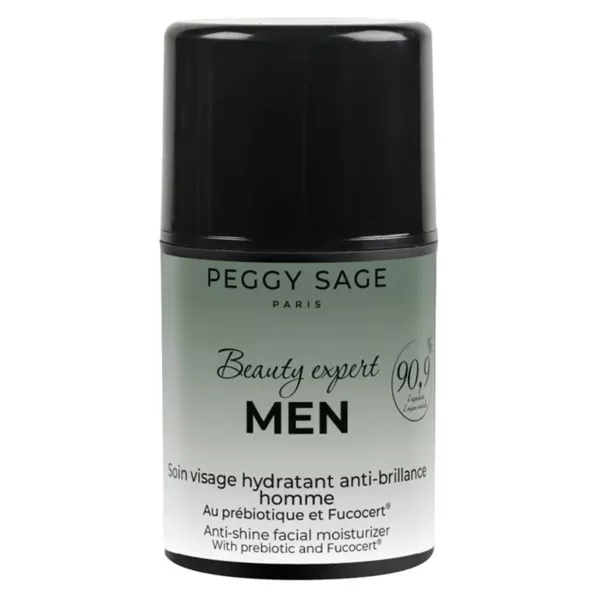 Peggy Sage Beauty Expert Men, nawilżający lotion do twarzy przeciw błyszczeniu dla mężczyzn z prebiotykami i Fucocert?, 50ml