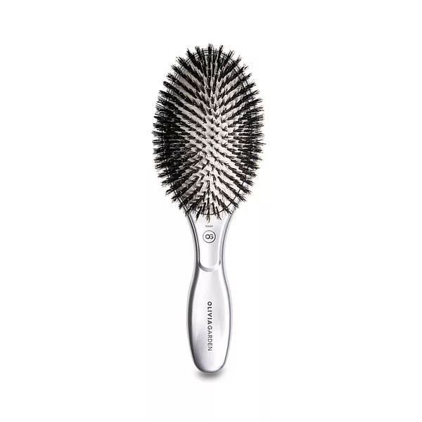Olivia Garden Expert Care Oval, szczotka do włosów z jonizacją, Boar Bristles Silver