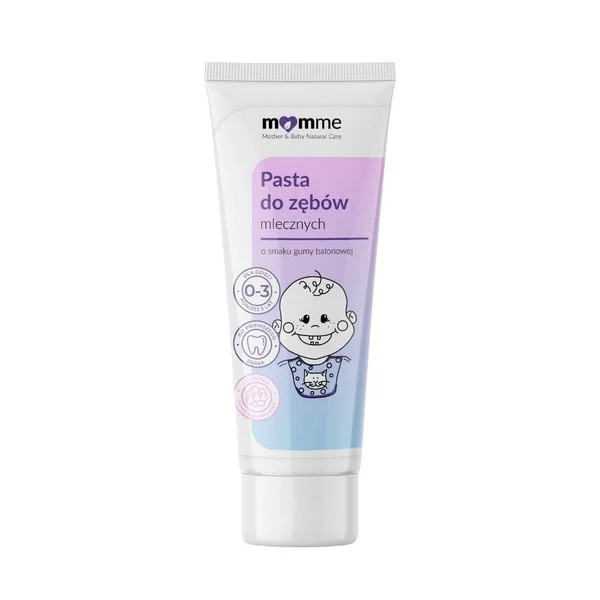 MomMe Pasta do zębów mlecznych dla dzieci o smaku gumy balonowej 0-3 50ml