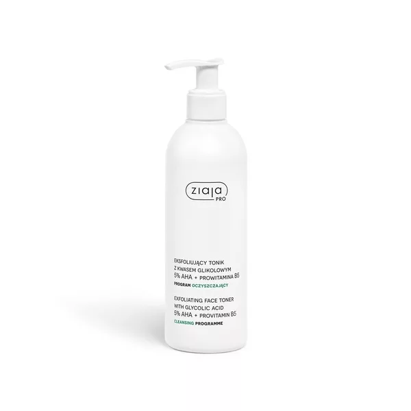 Ziaja Pro Program oczyszczający, eksfoliujący tonik z kwasem glikolowym 5% AHA + prowitamina B5, 270ml