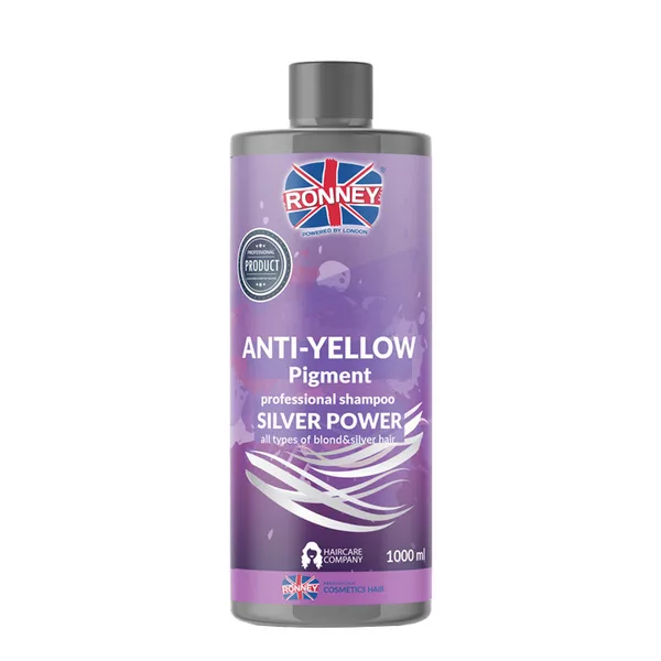 Ronney Professional Shampoo SILVER POWER Anti-Yellow Pigment, szampon do włosów blond, rozjaśnianych i siwych 1000ml