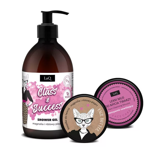 LaQ Magnolia Silver, zestaw, żel 500ml + masełko do twarzy 50ml + mus do twarzy 40g (sianko)