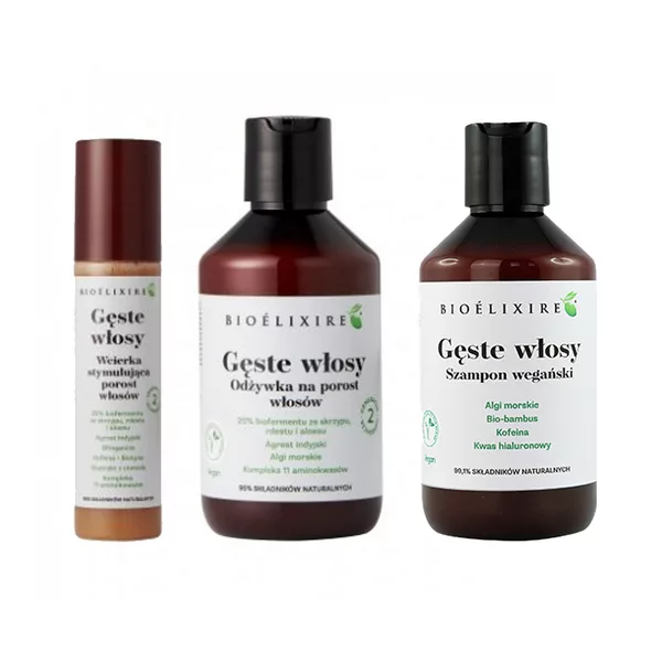 Bioelixire, zestaw przeciw wypadaniu włosów "Gęste Włosy", szampon + odżywka + serum