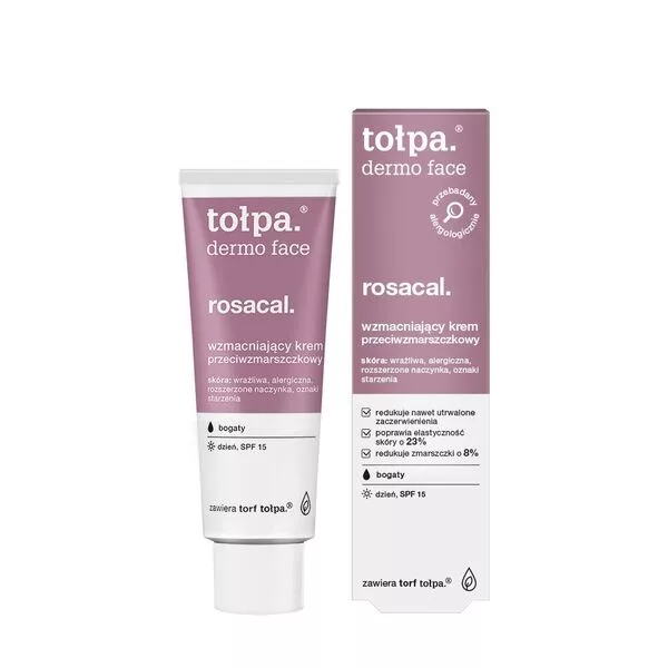 Tołpa Dermo Face Rosacal, wzmacniający krem przeciwzmarszczkowy bogaty, dzień SPF 15, 40ml