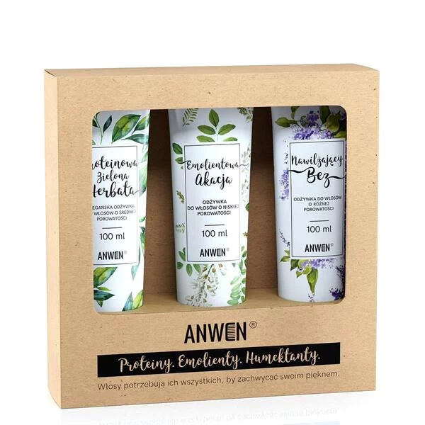 Anwen, zestaw 3 odżywek do niskiej porowatości (akacja, bez, zielona herbata)