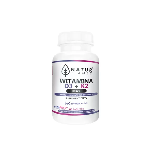 NaturPlanet, Witamina K+D3 MAX (200mcg + 4000IU), 120tabl.