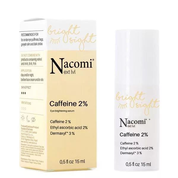 Nacomi Next Level, rozświetlające serum pod oczy z kofeiną 2%, 15ml