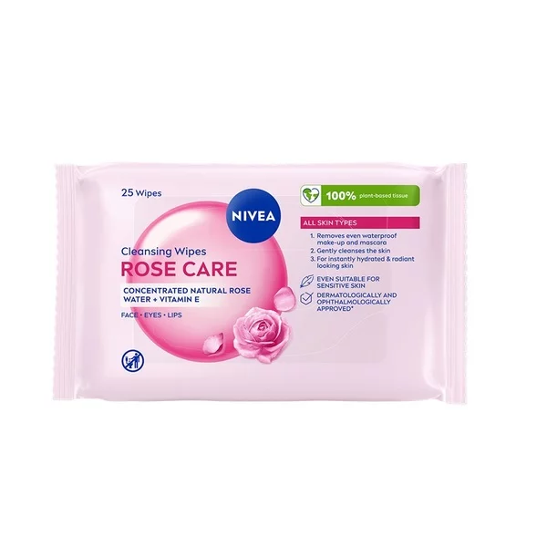 Nivea Rose Care chusteczki oczyszczające 3w1 25szt