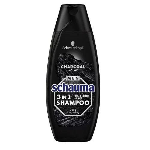 Schwarzkopf Schauma Men Charcoal 3in1 Shampoo szampon dla mężczyzn do włosów twarzy i ciała z węglem i glinką 400ml