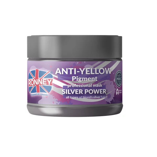 Ronney Professional Mask SILVER POWER Anti-Yellow Pigment, Maska do włosów blond, rozjaśnianych i siwych 300ml