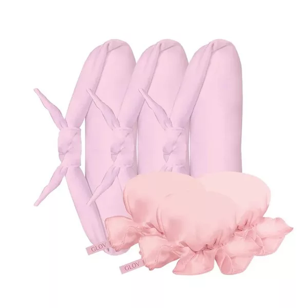 Glov CoolCurl Overnight Blowout wałki do kręcenia włosów na zimno 3szt + Mini satynowe czepki 3szt Pink
