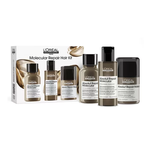 Loreal Absolut Repair Molecular Trio Set, zestaw wzmacniający strukturę włosów travel size, serum + szampon + maska