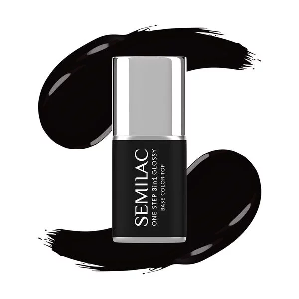 Semilac 3w1 One Step Glossy, lakier hybrydowy, S190 The Black, 7ml