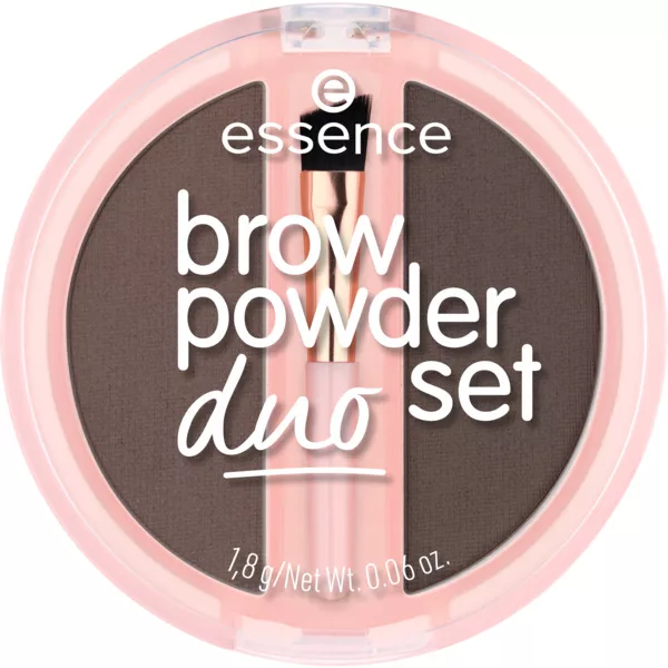Essence Brow Powder Duo Set, pudrowy zestaw do brwi, efekt zdefiniowanych brwi, 03 - Dark, 1.8g