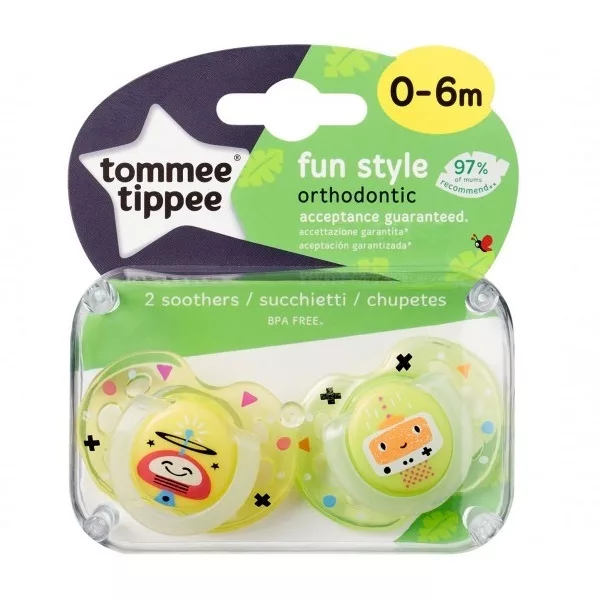 Tommee Tippee Fun Style smoczek uspokajający dla dzieci 0-6m Żółty 2szt.