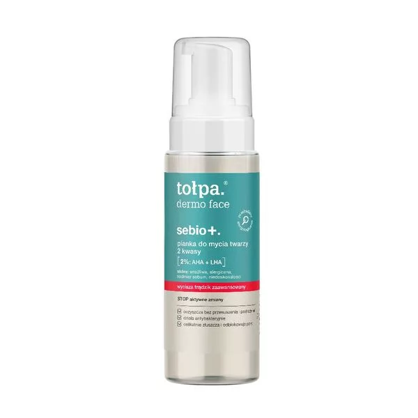 Tołpa Dermo Face Sebio+, pianka do mycia twarzy 2 kwasy [2%:AHA+LHA,] 150ml