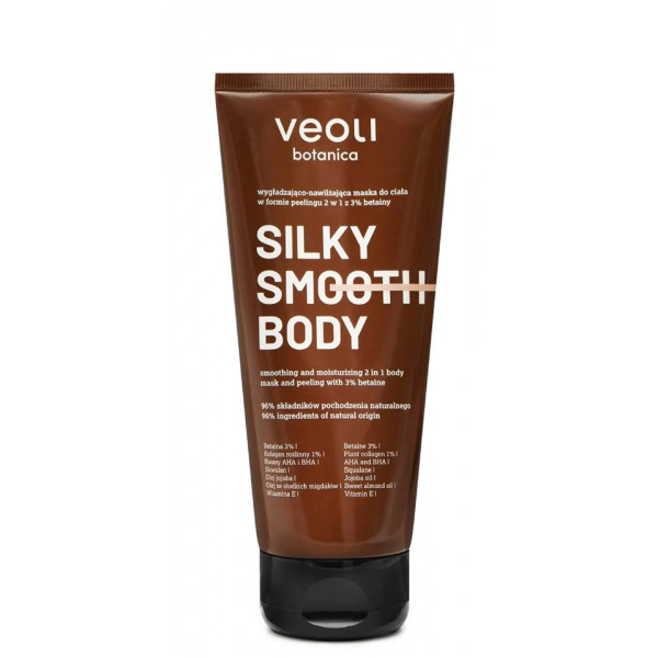 Veoli Botanica Silky Smooth Body, wygładzająco - nawilżająca maska do ciała w formie peelingu 2w1 z 3 % betainy, 180ml