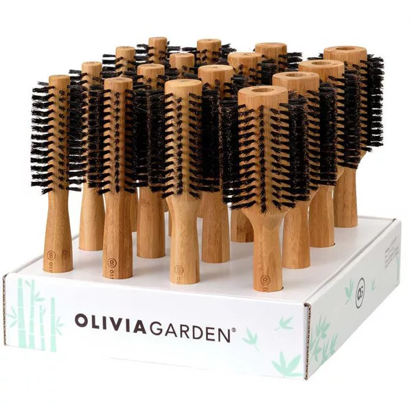 Olivia Garden Bamboo Touch, zestaw szczotek do modelowania z włosia z dzika, display, 16szt.