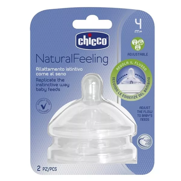 Chicco Natural Feeling smoczek silikonowy na butelkę trójprzepływowy dla dzieci 4m+ 2szt.