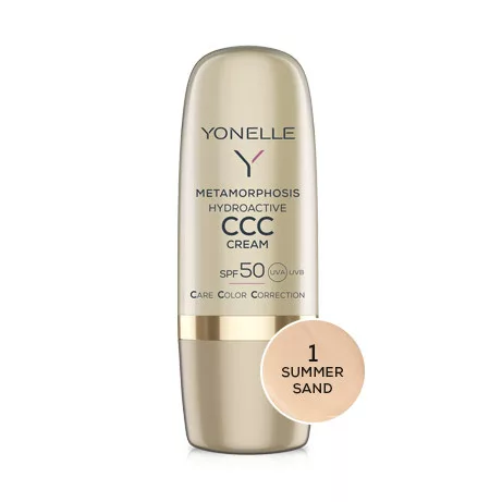 Yonelle Metamorphosis, hydroaktywny krem koloryzujący CCC, SPF 50, 1 Summer Sand, 30ml