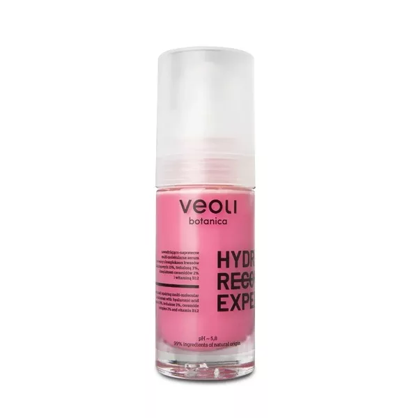 Veoli Botanica Hydra Recovery Expert nawadniająco-naprawcze multi-molekularne serum do twarzy z kompleksem kwasów hialuronowych 15% trehalozą 3% kompleksem ceramidów 2% i witaminą B12 30ml