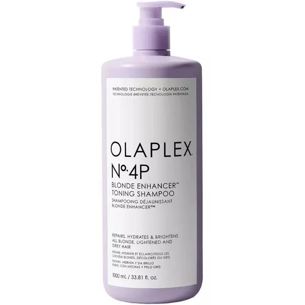 Olaplex No.4P Blonde Enhancer Toning Shampoo, odbudowujący szampon niwelujący żółte refleksy do włosów blond, 1000ml
