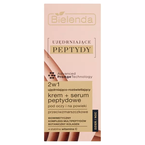 Bielenda Ujędrniające peptydy, ujędrniająco-rozświetlający krem-serum pod oczy i na powieki 2w1, 15ml