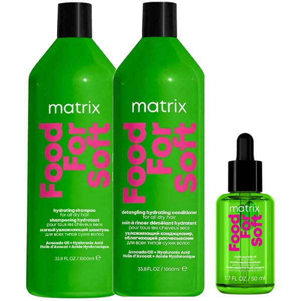 Matrix Food For Soft, zestaw XL intensywnie nawilżający: szampon + odżywka + olejek