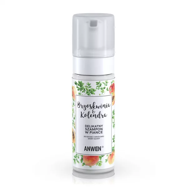 Anwen, szampon w piance Brzoskwinia i Kolendra do suchej i wrażliwej skóry głowy, 200ml
