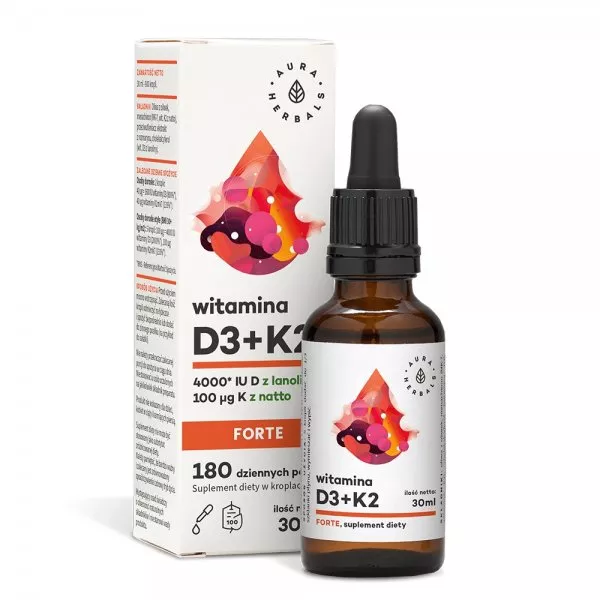 Aura Herbals Witamina D3 4000 IU + K2 Forte suplement diety w kroplach 30ml
