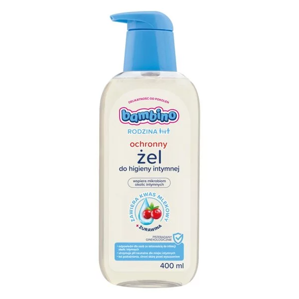 Bambino Rodzina ochronny żel do higieny intymnej dla dzieci i dorosłych, hiperdelikatny z żurawiną 400ml